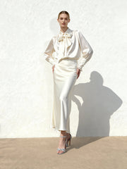 Liquid Satin Mermaid Maxi Skirt - White