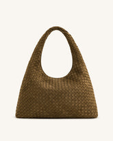 Iaura Faux Suede Woven Shoulder Bag - Olive Green