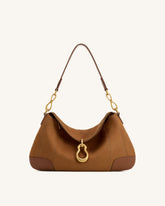 Jayla Faux Suede Metal Pendant Embellished Shoulder Bag - Brown