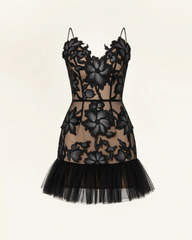 Floral Sling Mini Dress - Black