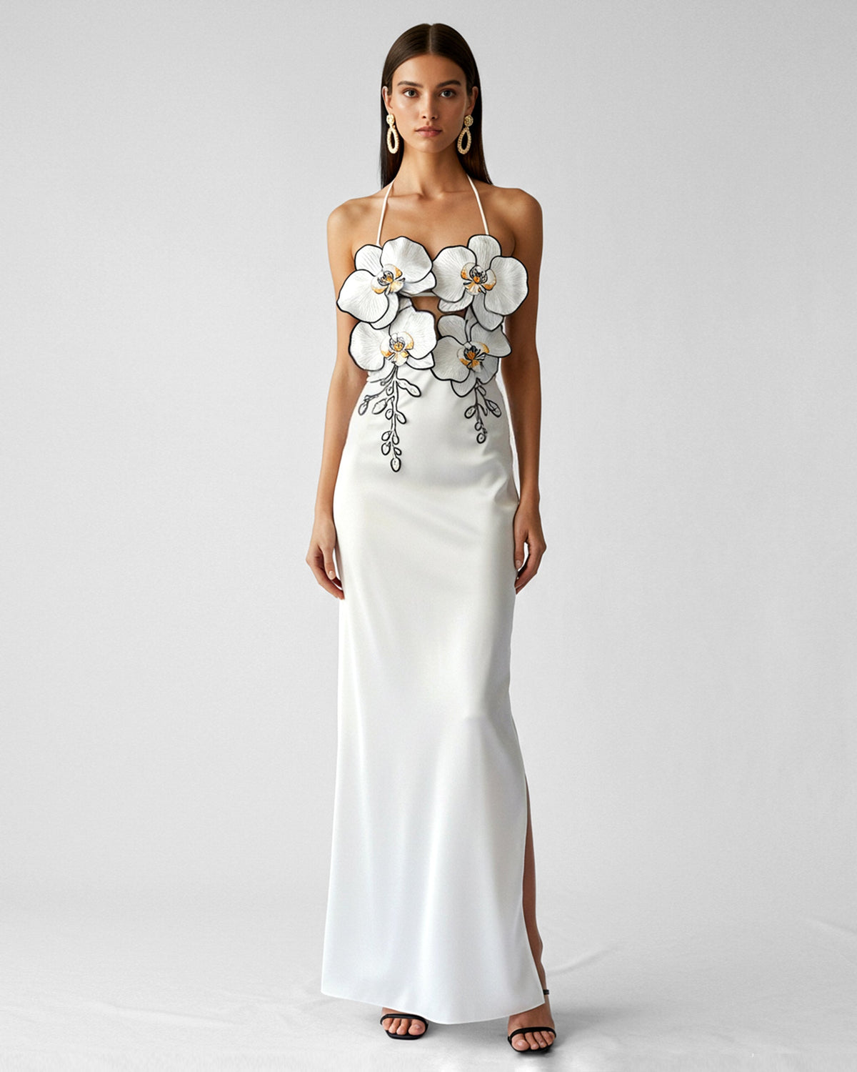 Orchid Embroidered Dress - White/Black