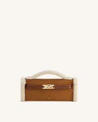 Bria Faux Suede Structured Top Handle Bag - Yellow Brown