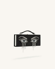 Vera Bead Decoration Rectangular Clutch Bag - Black