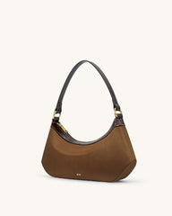 Lily Faux Suede Shoulder Bag - Dark Brown