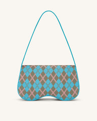 Becci Knitted Shoulder Bag - Lake Blue & Gray Green & Pink