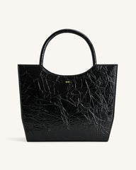 Leah Pleating Medium Tote Bag - Black