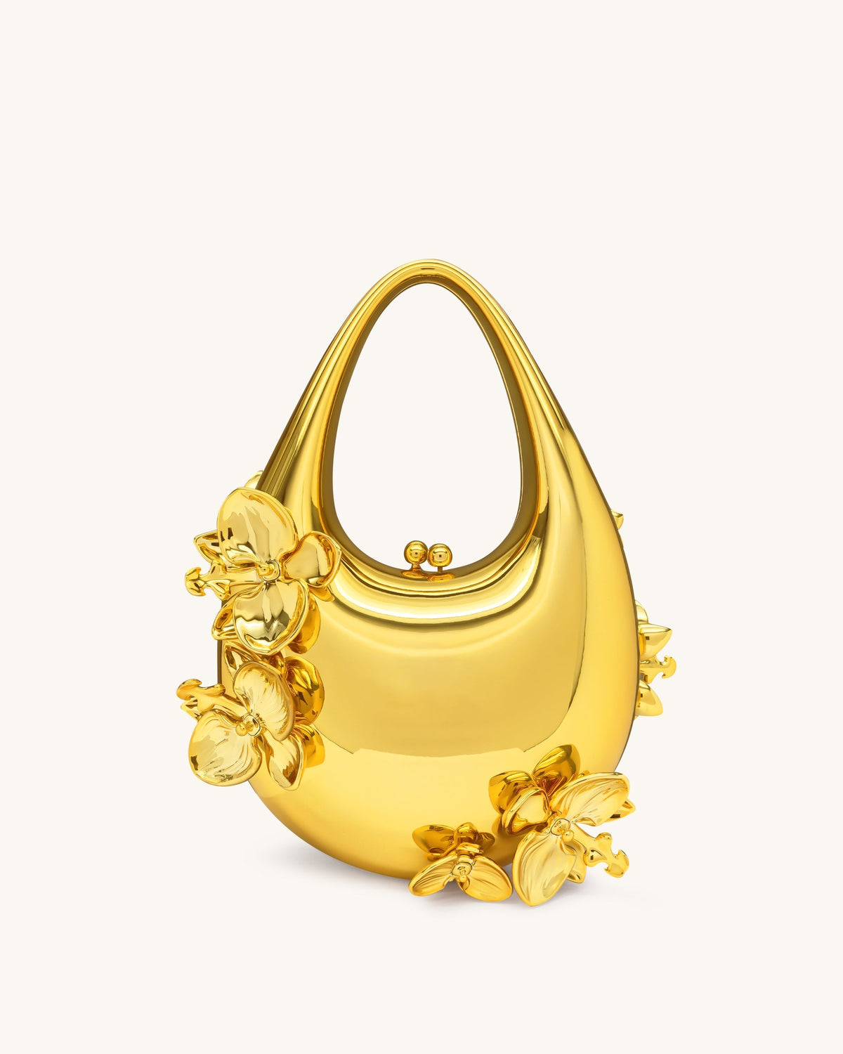 Lydia Floral Embellished Handbag - Gold