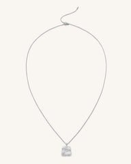 Plantain Fan Pendant Necklace - 18ct White Gold Plated & White Zircon