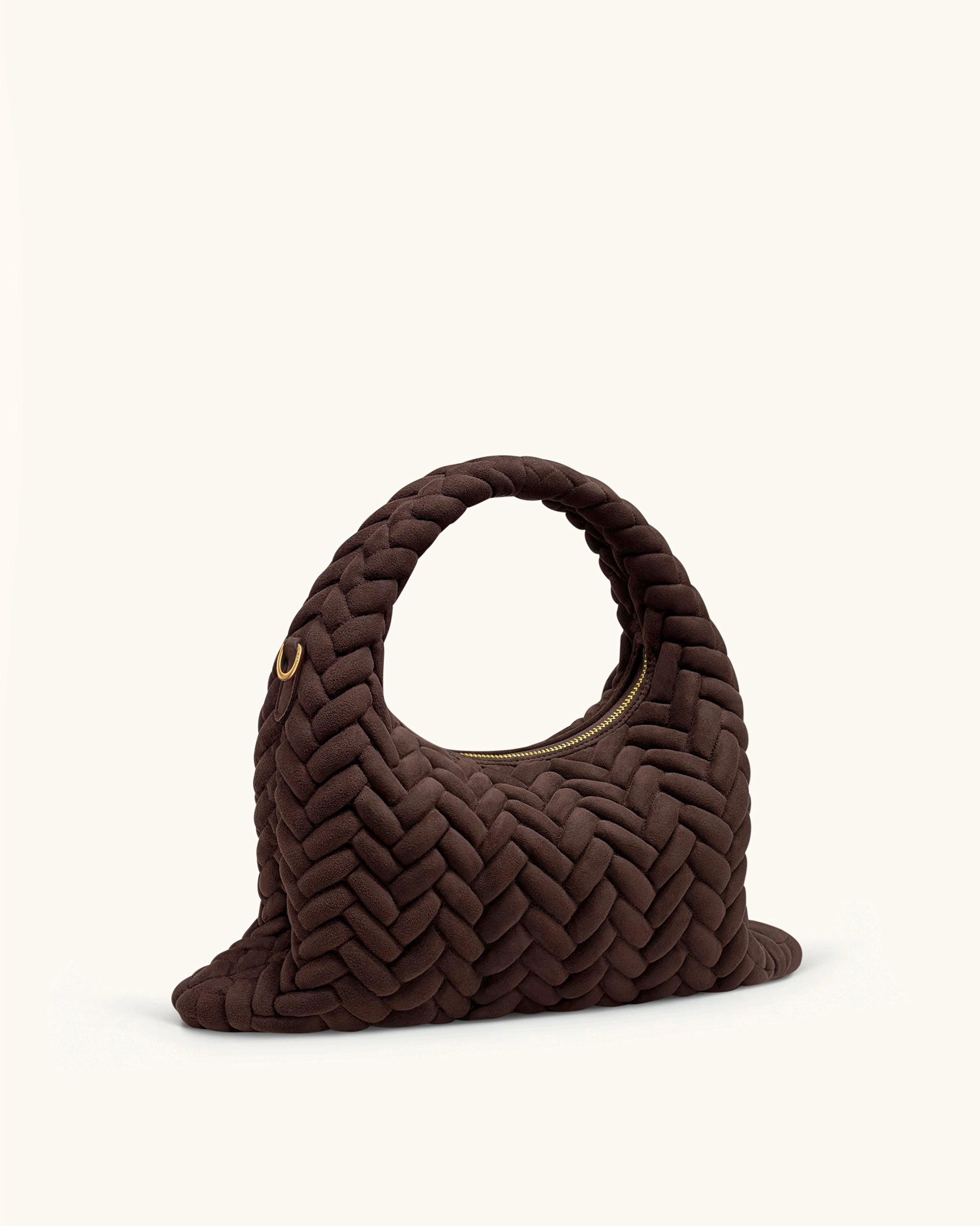 Cora Faux Suede Quilting Handle Bag - Dark Brown