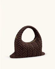 Cora Faux Suede Quilting Handle Bag - Dark Brown